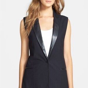 Anthropologie Sanctuary black pinstripe vest with faux leather trim size XS NWOT